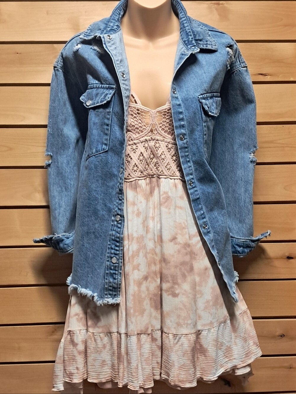 Boho Crochet Tye-Dye Mini Dress Size L - Picture 2 of 9